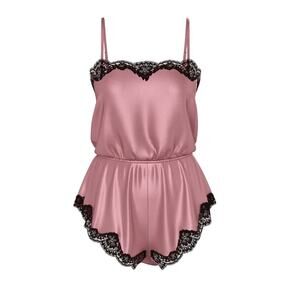 Victoria’s Secret Pink Satin Lace Trim Romper Teddy Size Large